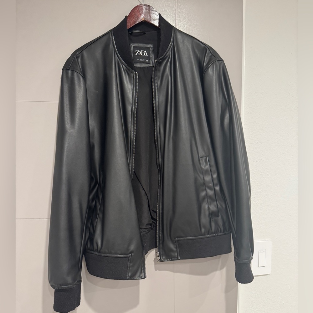 Zara Men’s Leather Effect Bomber Jacket